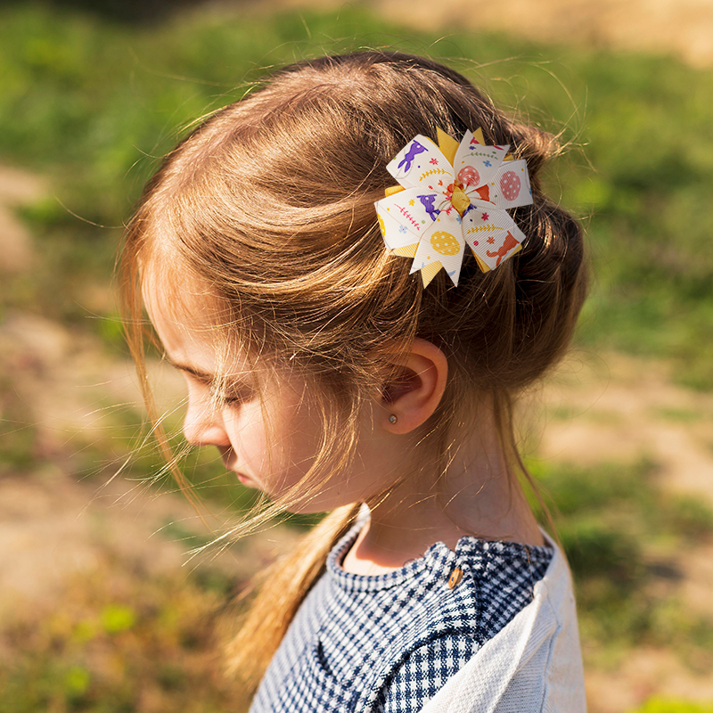 3.3x3.7 inch Hair bow for Easter baby clips girls hair bow