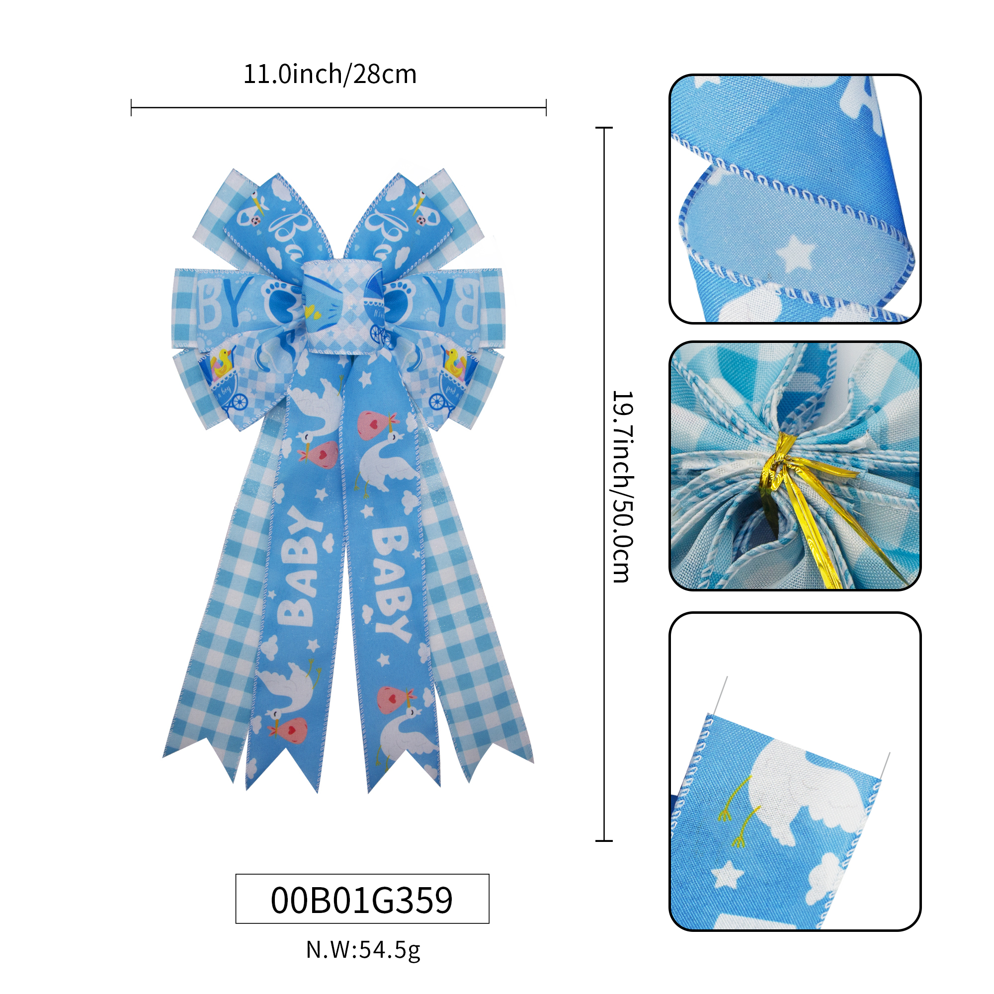 Giant Bow, Baby blue color Daily bow Wired edge bow