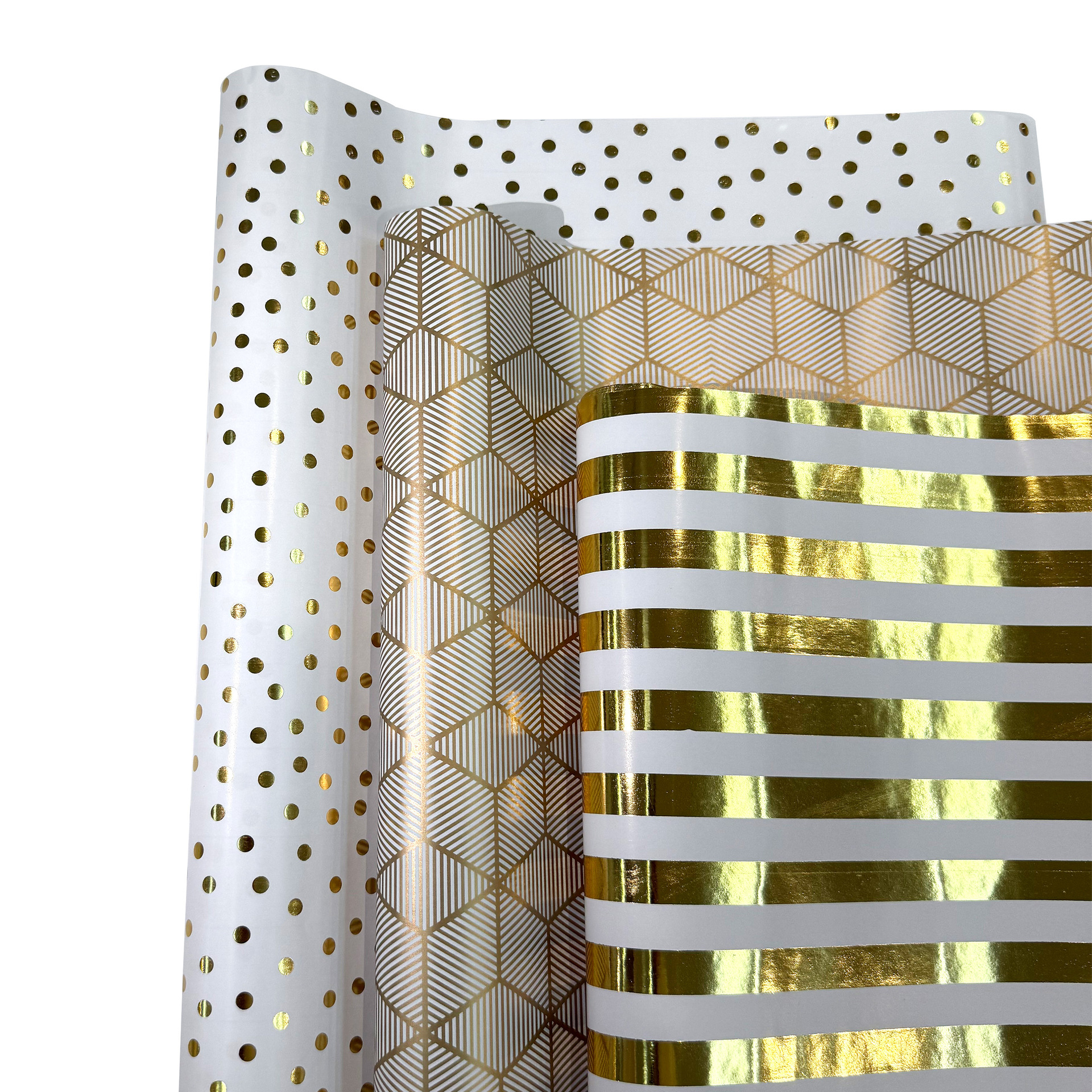 Paper roll polka dot stripe design metallic gold paper