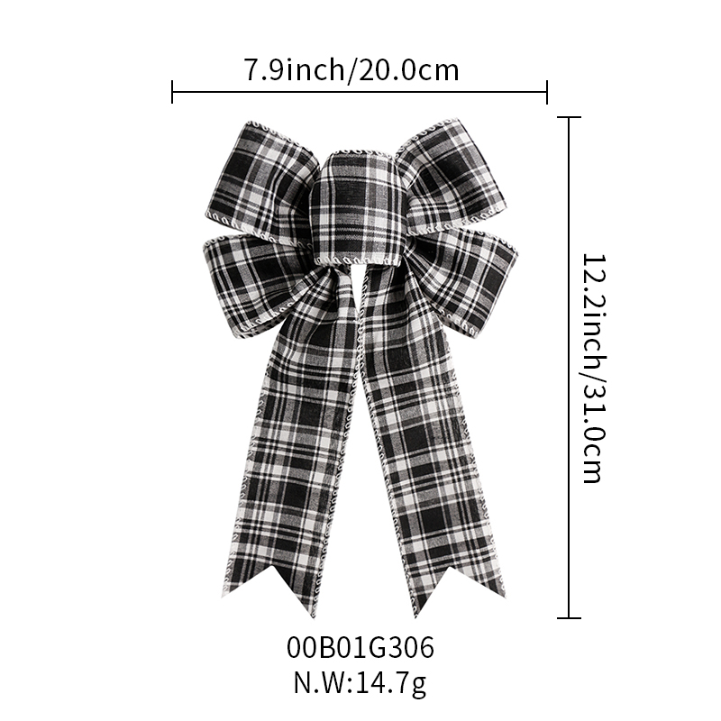 Black White Buffalo Plaid Bow Christmas Wreath Holiday Bowknot DIY Crafts Ornaments for Christmas Tree Topper Wedding Party Decorations, 7.9x12.2inch