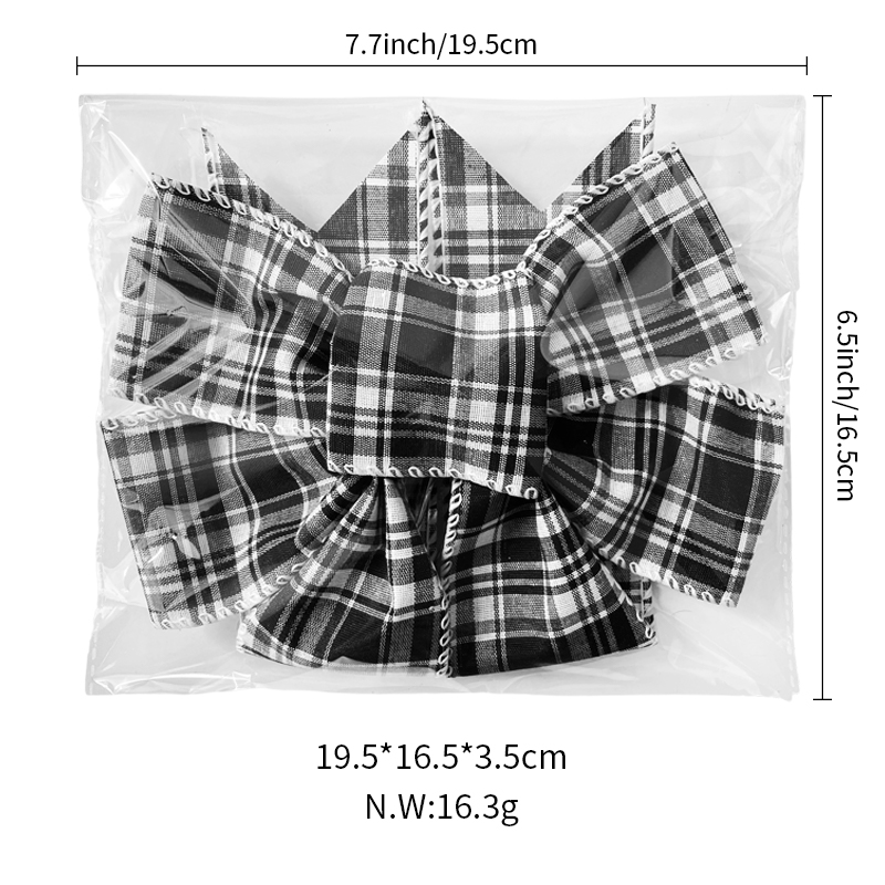 Black White Buffalo Plaid Bow Christmas Wreath Holiday Bowknot DIY Crafts Ornaments for Christmas Tree Topper Wedding Party Decorations, 7.9x12.2inch