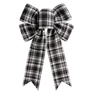 Black White Buffalo Plaid Bow Christmas Wreath Holiday Bowknot DIY Crafts Ornaments for Christmas Tree Topper Wedding Party Decorations, 7.9x12.2inch