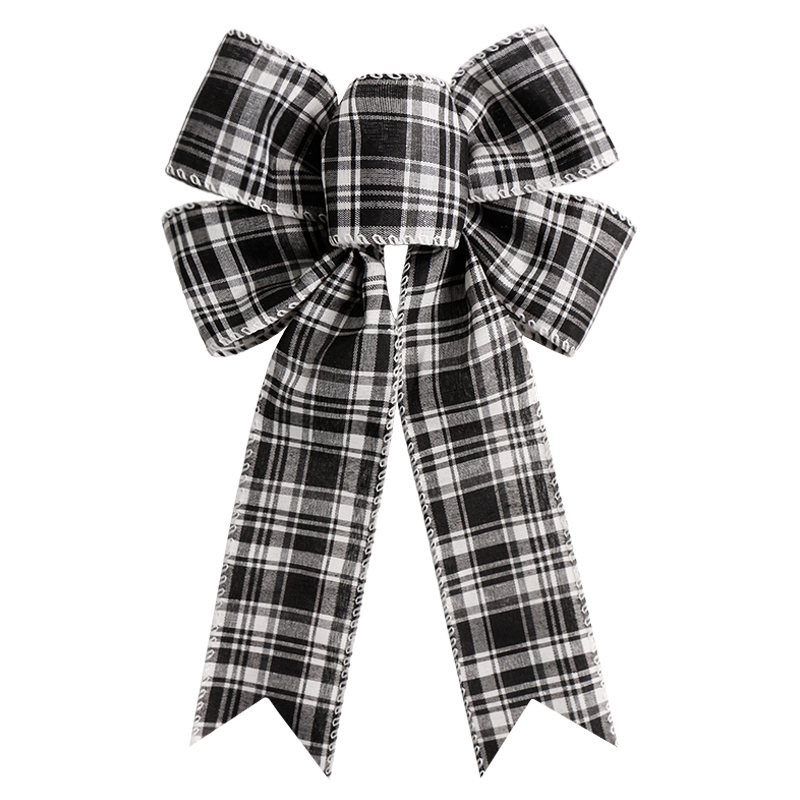 Black White Buffalo Plaid Bow Christmas Wreath Holiday Bowknot DIY Crafts Ornaments for Christmas Tree Topper Wedding Party Decorations