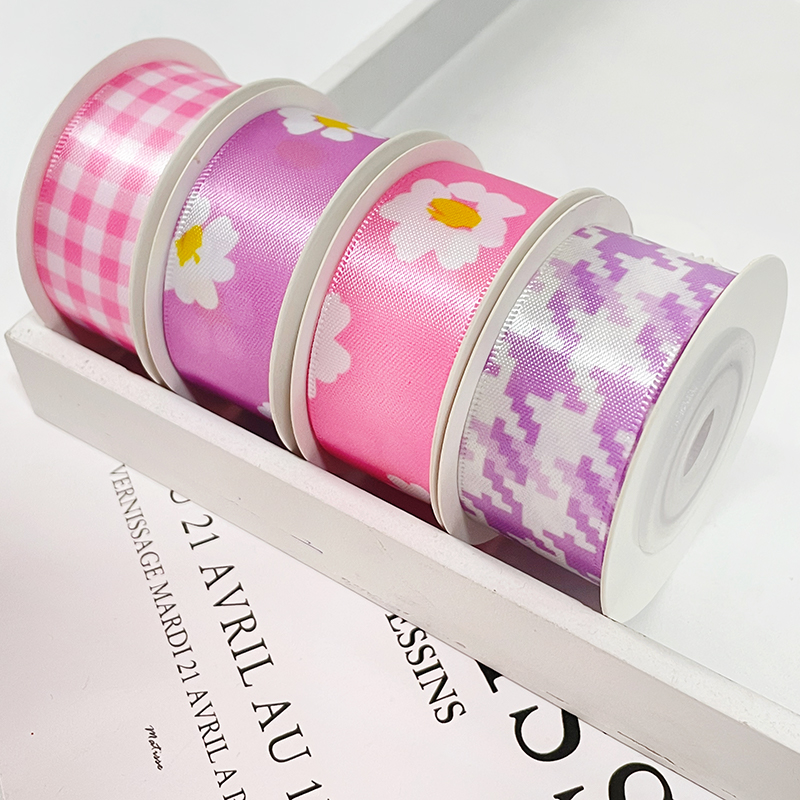 Printed Satin Ribbon Tape 2.2cm x 5 yards DIY Handmade Hair Bow Wedding Festival Home Party Birthday Decorations Gift Packing