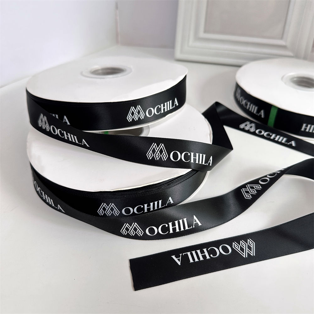 Black Satin Ribbon 25mm Printed Logo Polyester 100 Yds