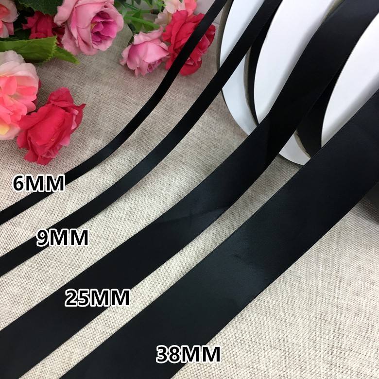Black Satin Ribbon 25mm Printed Logo Polyester 100 Yds