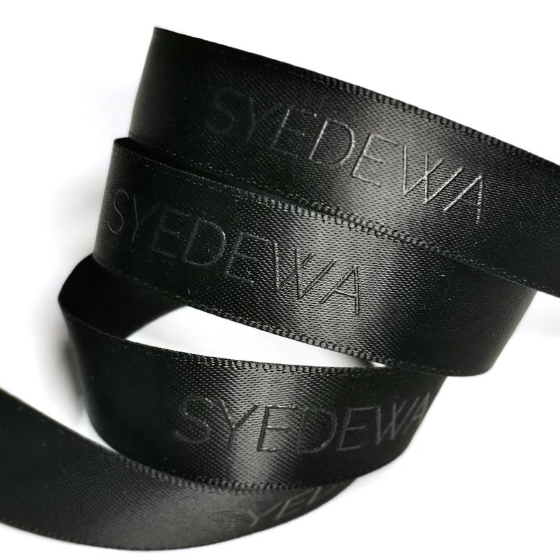Black Satin Ribbon 25mm Printed Logo Polyester 100 Yds