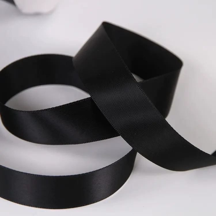 Black Satin Ribbon 25mm Printed Logo Polyester 100 Yds