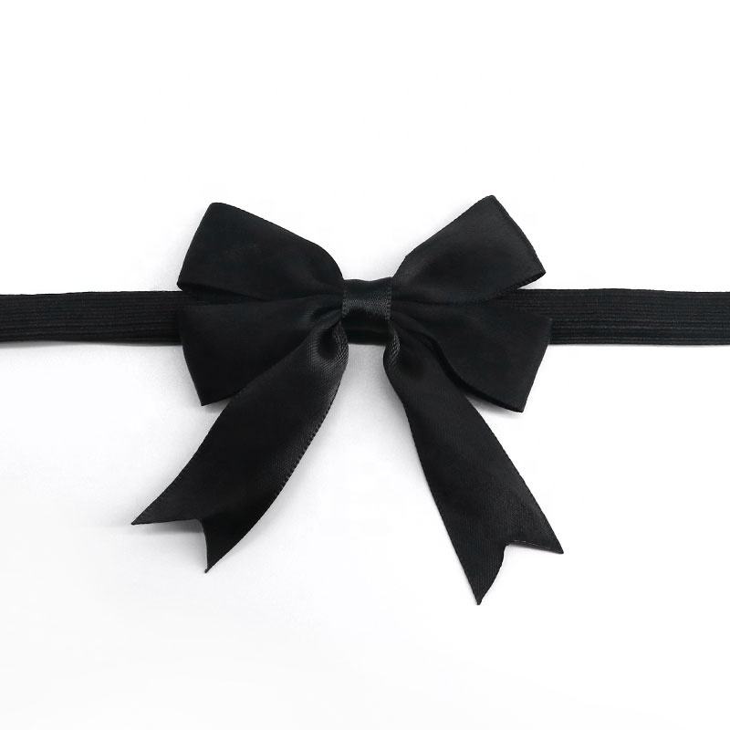 Custom Mini Black Ribbon Bow with Elastic - Factory Direct