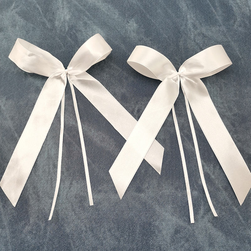 Premium Custom Pre-Tied White Ribbon Bow with Elastic