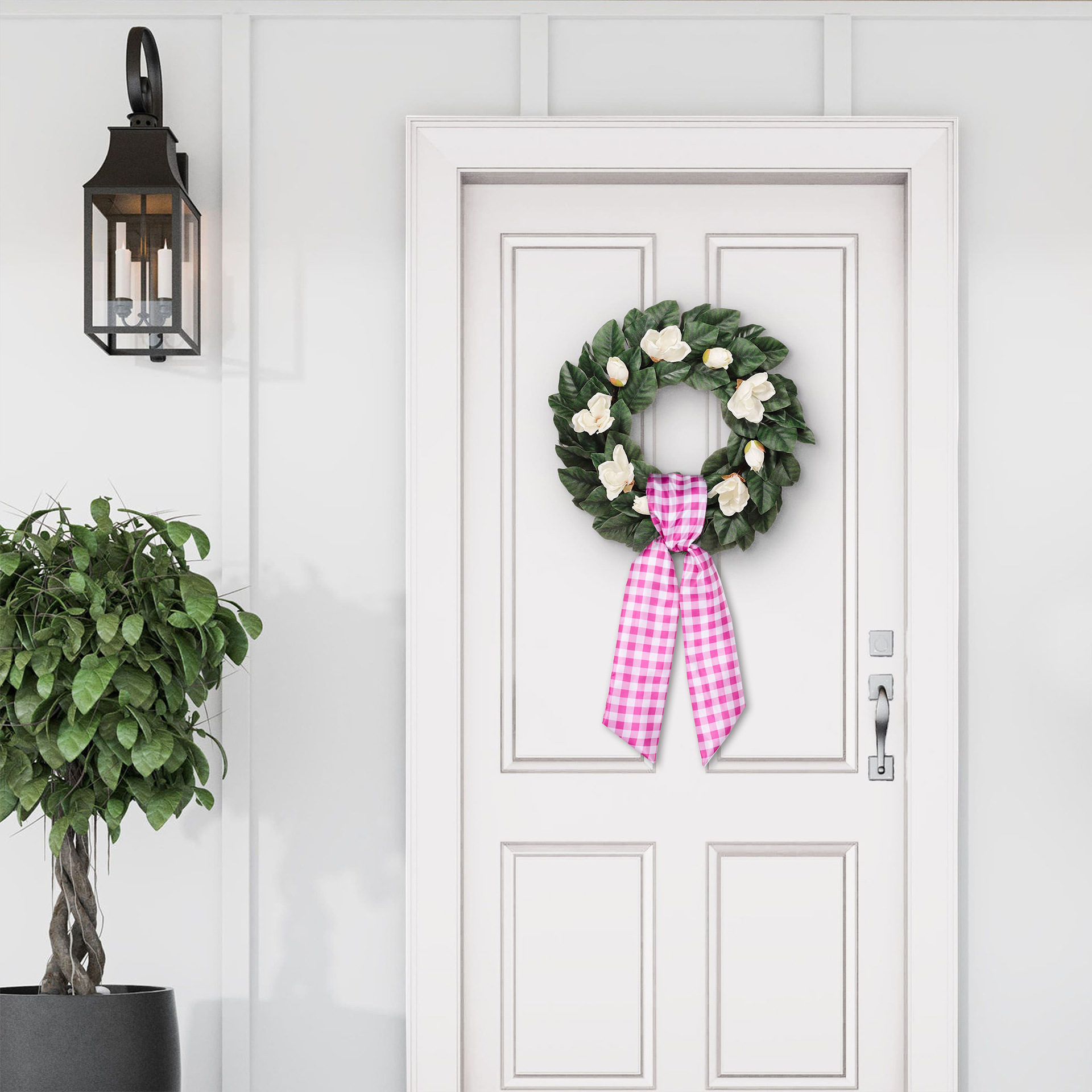 Christmas Plaid Wreath Ribbon Bow Front Door Custom