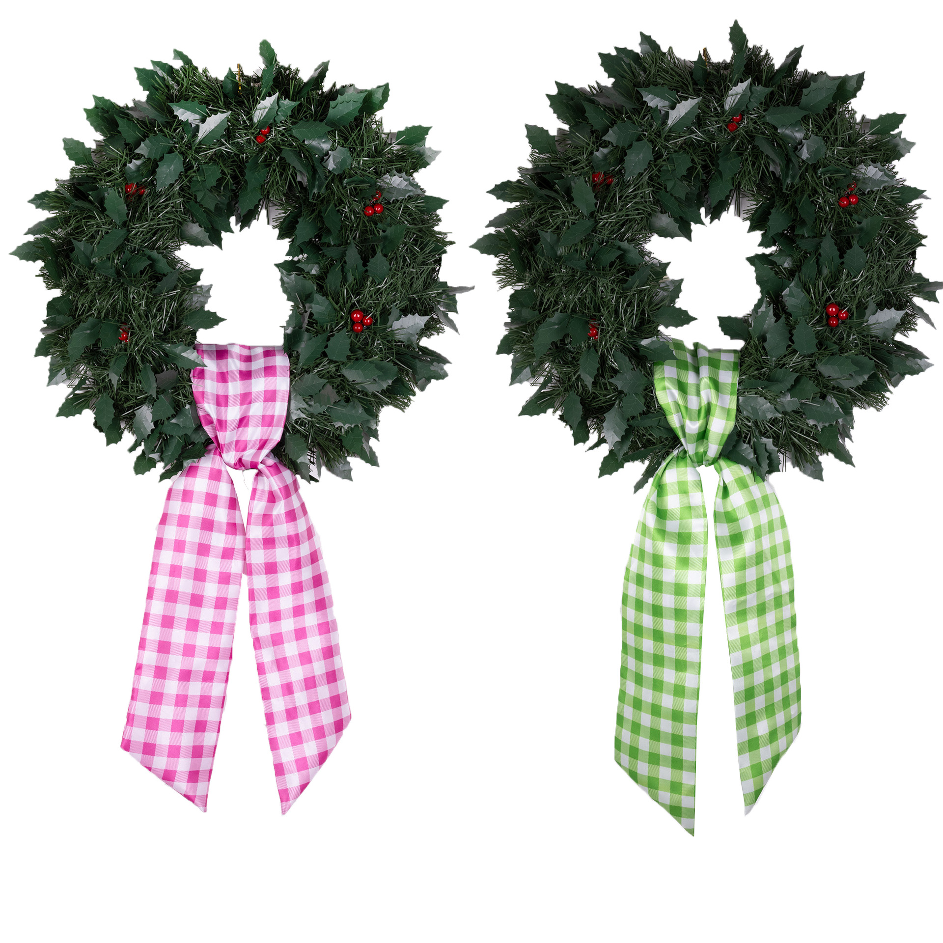 Christmas Plaid Wreath Ribbon Bow Front Door Custom