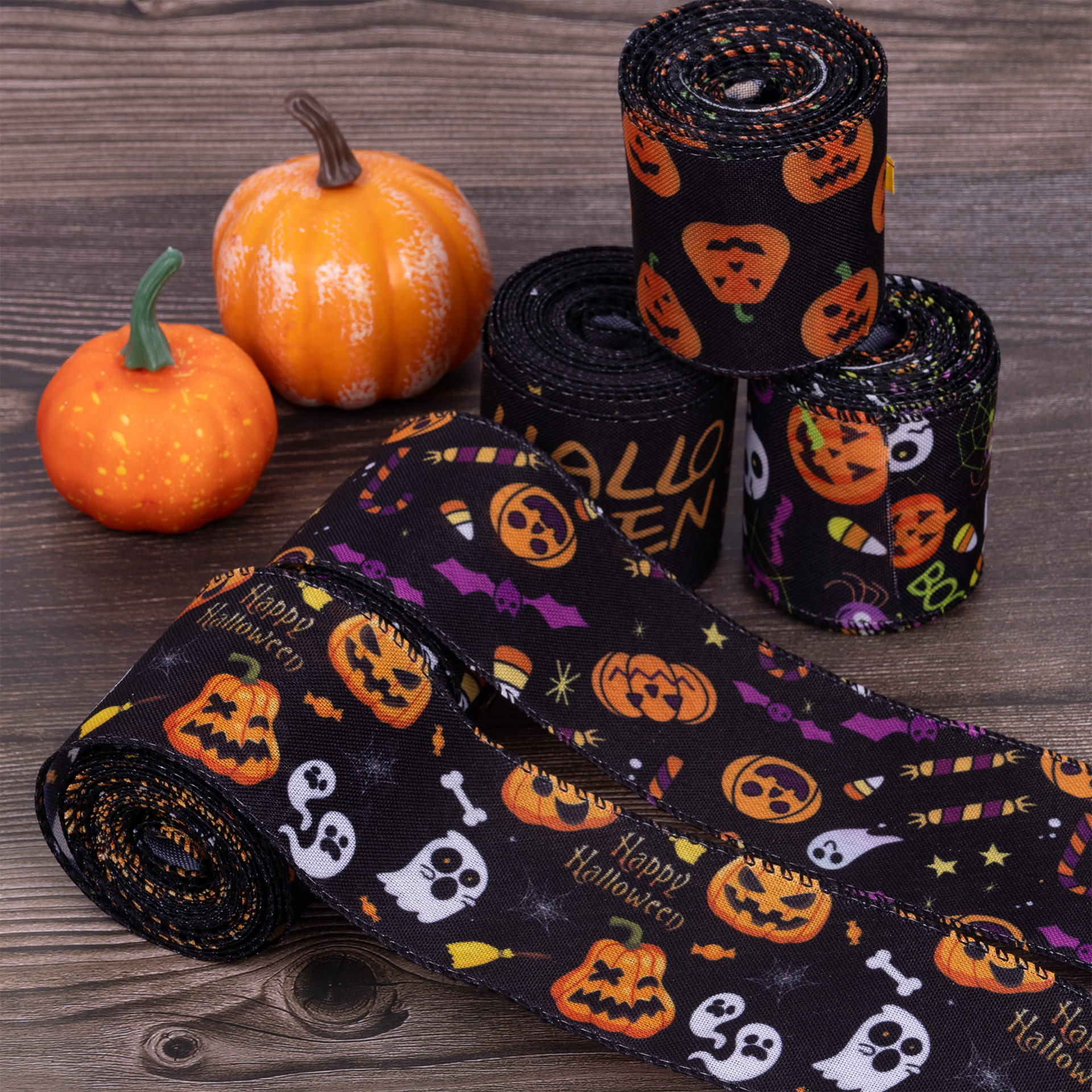 Halloween Spider Print Hemp Wired Ribbon Bow Decor