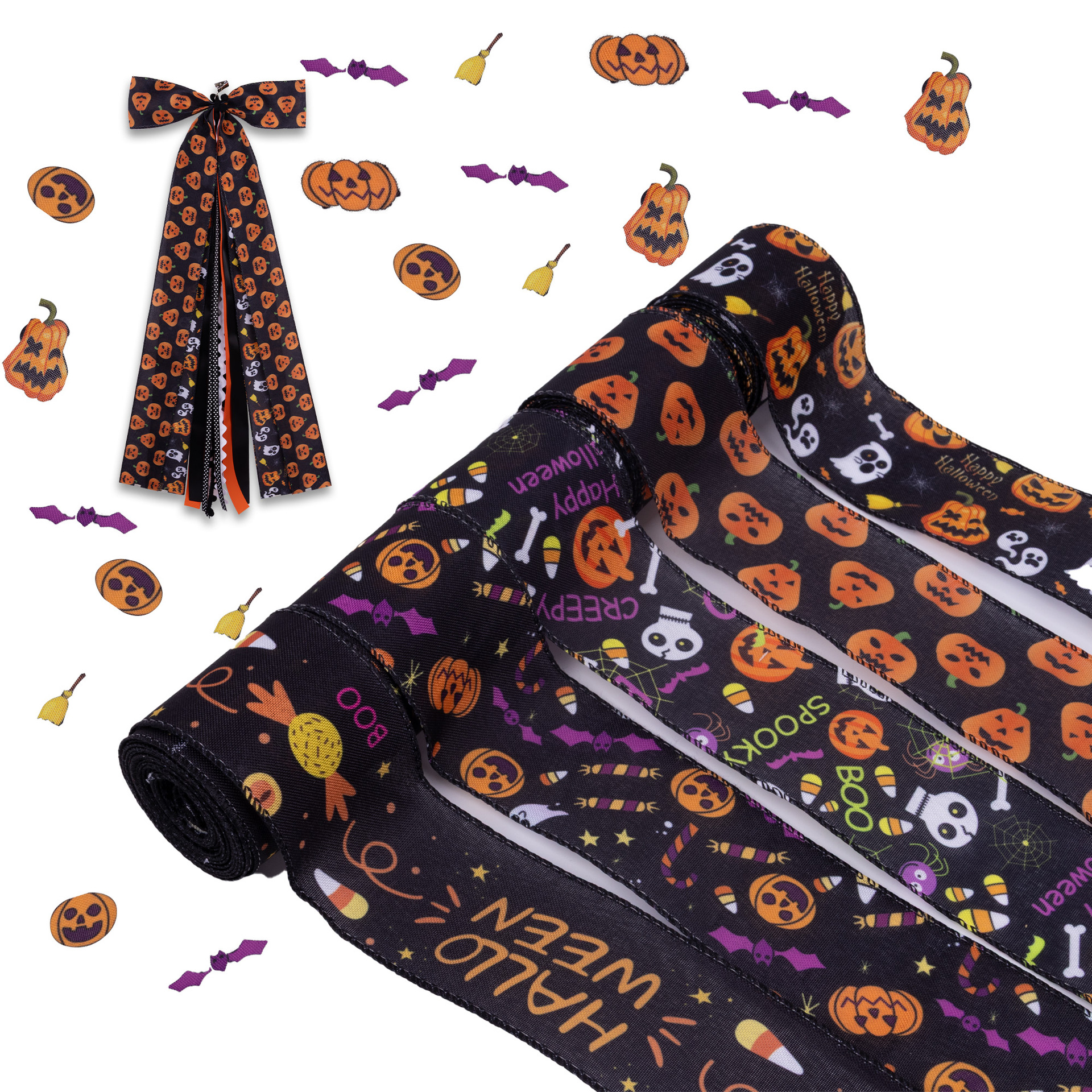 Halloween Spider Print Hemp Wired Ribbon Bow Decor