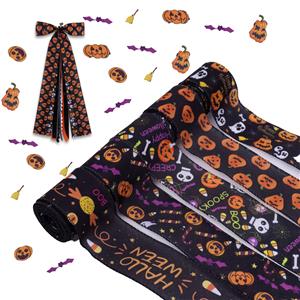 Halloween Spider Print Hemp Wired Ribbon Bow Decor
