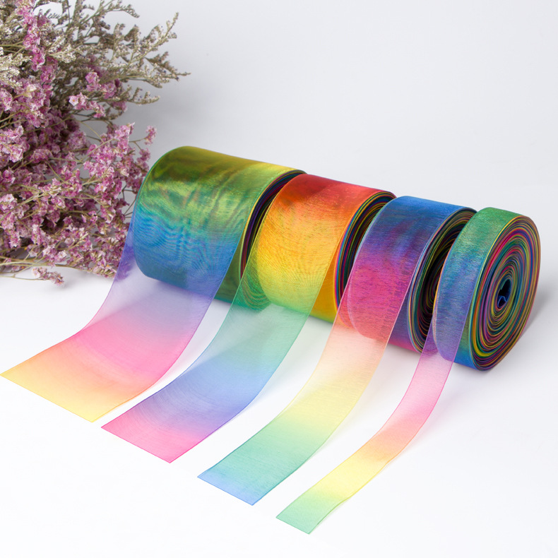 Iridescent Organza Ribbon | 4cm Rainbow DIY Print