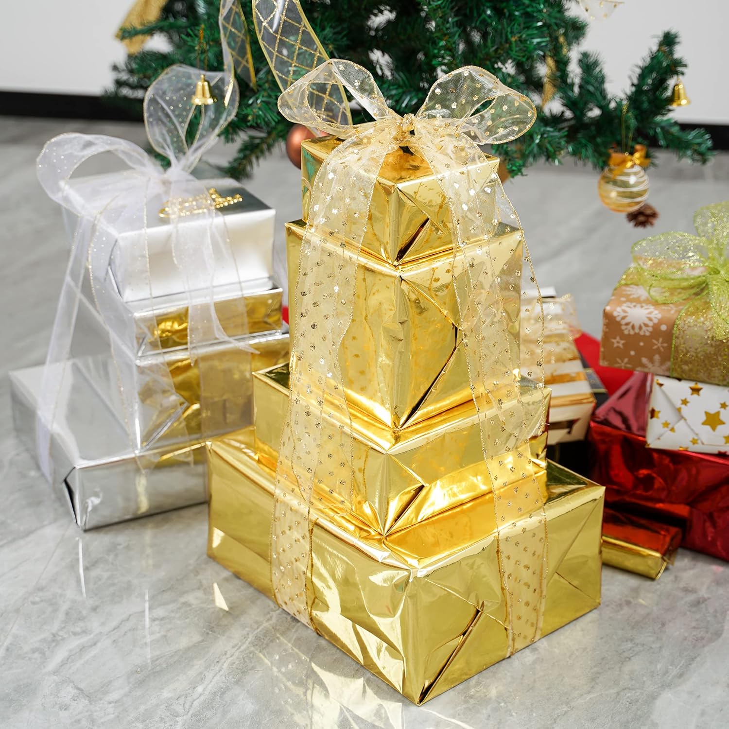 Gold Wire Mesh Ribbon for Wreaths 2.5 Inch, 6 Rolls for Decor