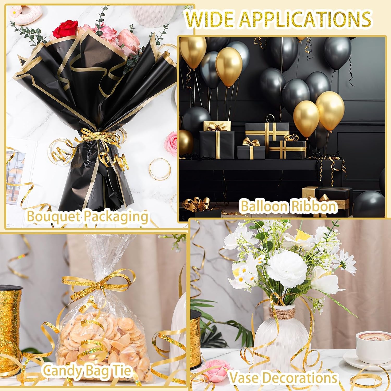 Gold Curly Balloon String Ribbon For Gift Wrapping