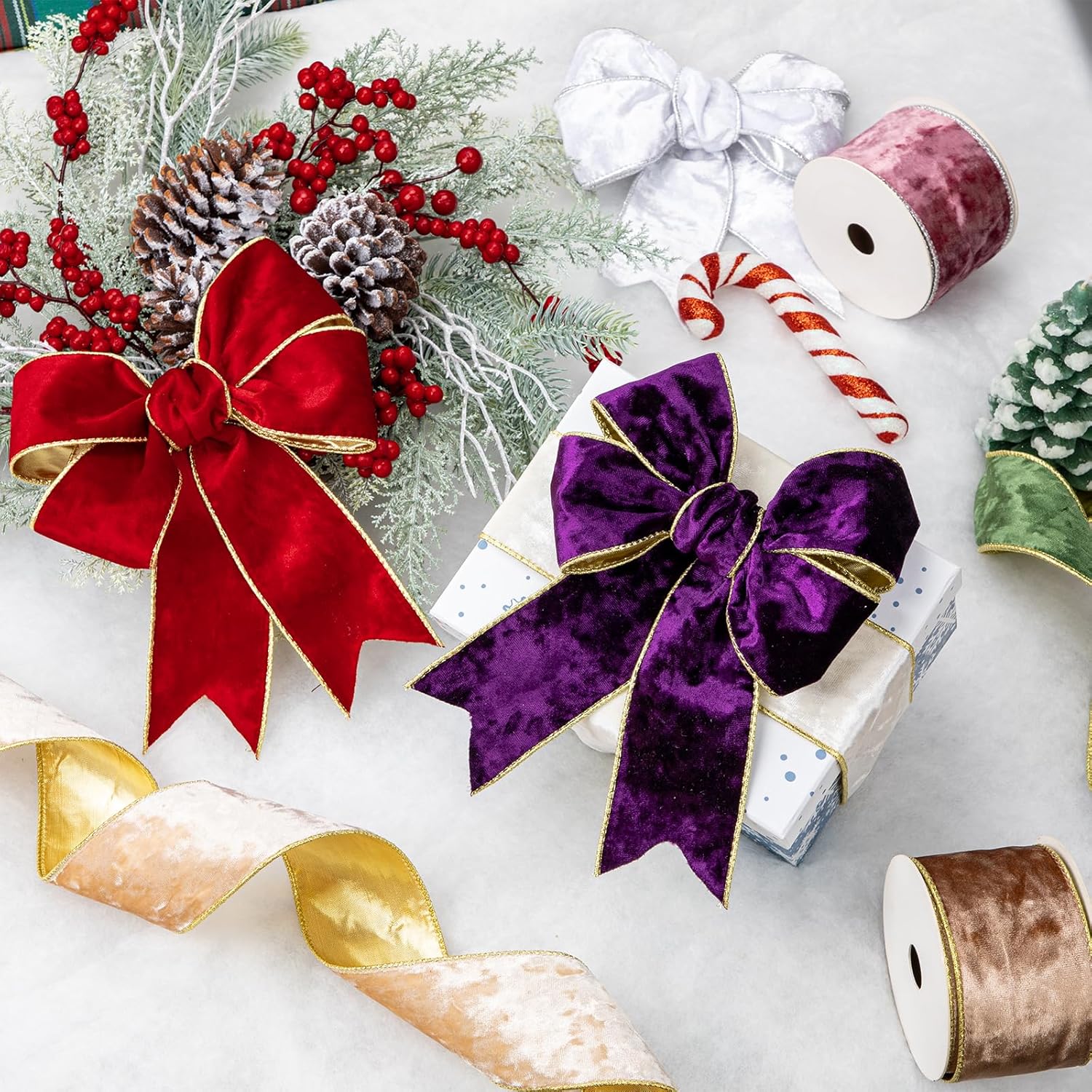 Green 2.5 inch Wired Gold Edge Velvet Ribbons for Christmas Valentine