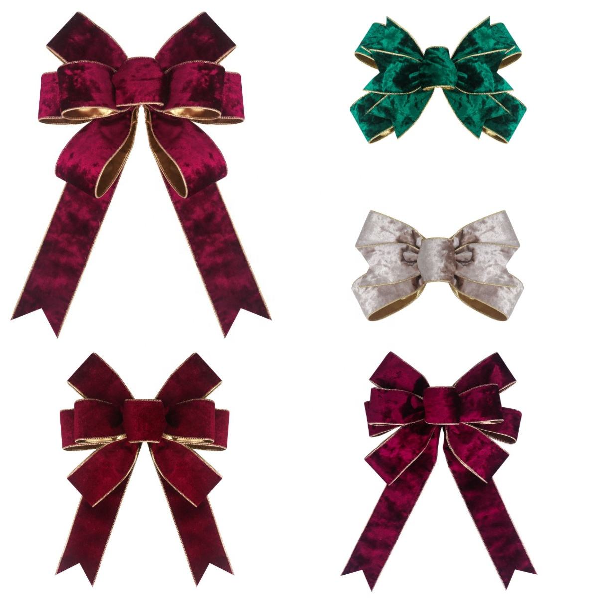 Green 2.5 inch Wired Gold Edge Velvet Ribbons for Christmas Valentine