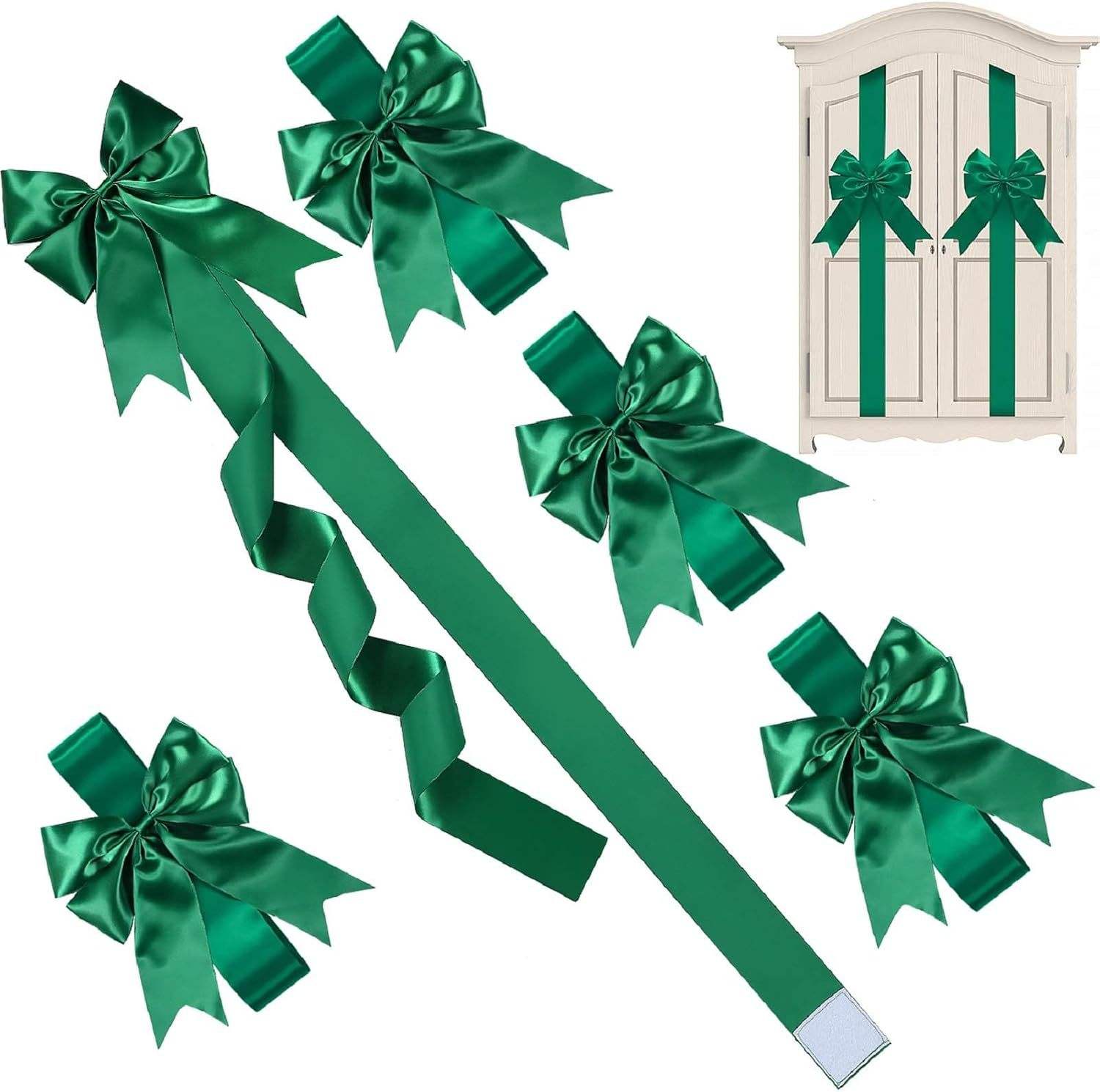 Large Ribbon Bow Red Green Chevron Pattern Door Wardrobe Hanging Polyester Decor