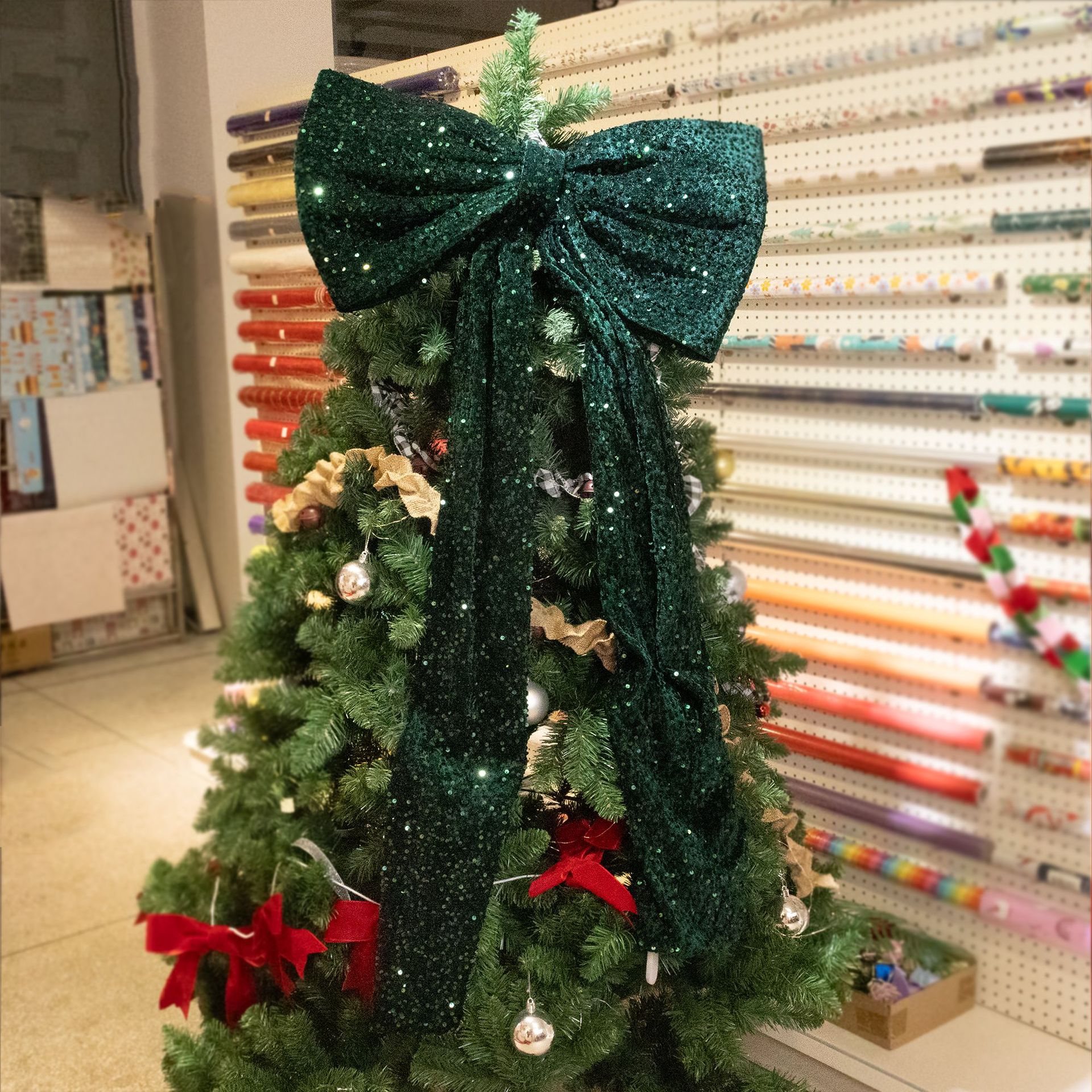 Christmas Ribbon Bows Glitter Velvet Indoor Outdoor Party Wall Tree Decor