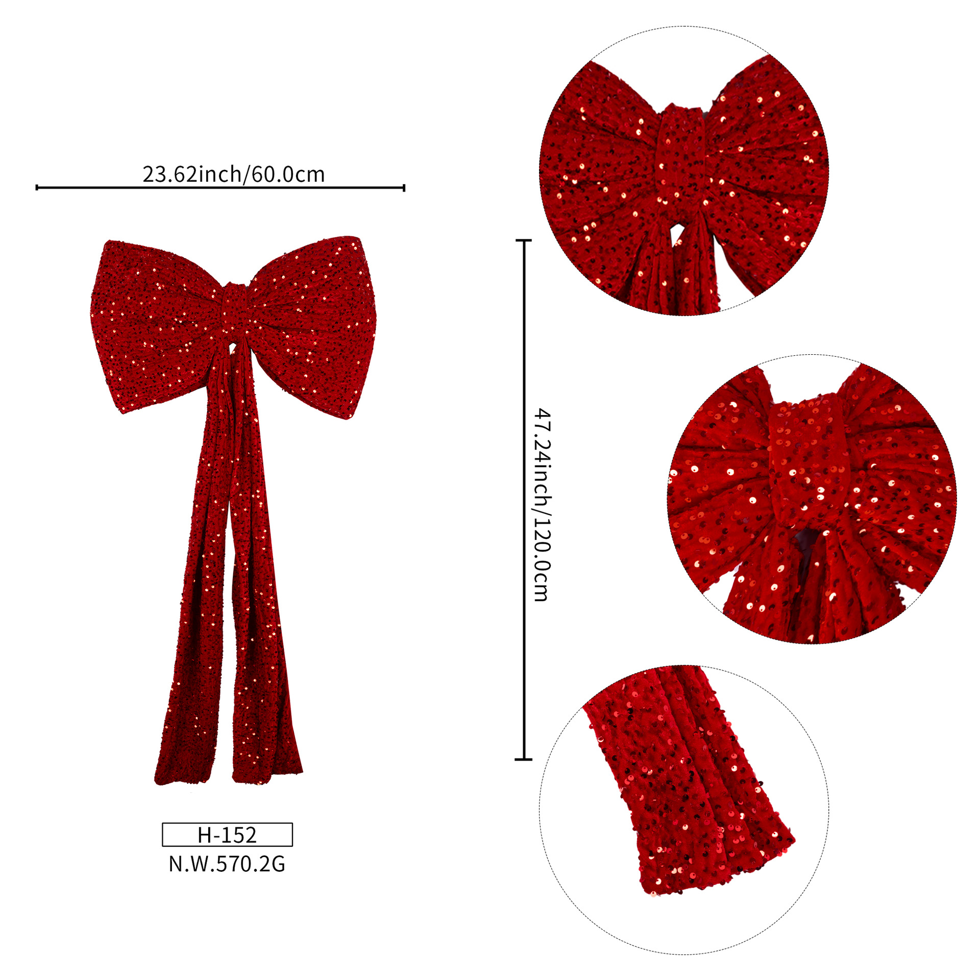 Christmas Ribbon Bows Glitter Velvet Indoor Outdoor Party Wall Tree Decor