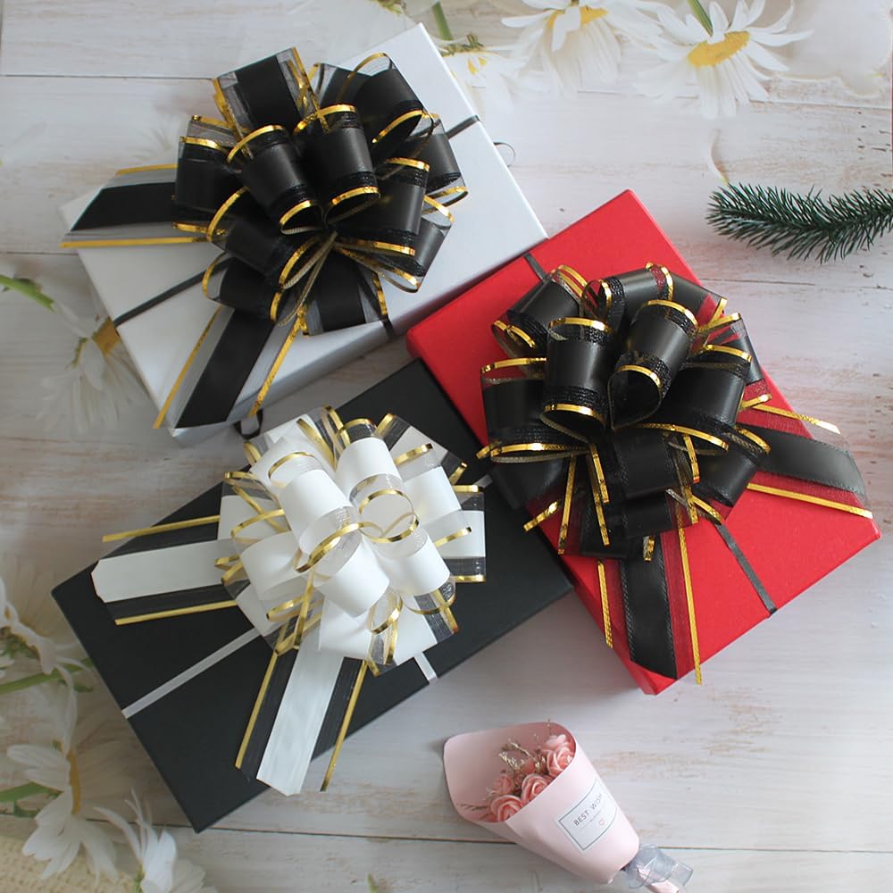 6 Pack Black Pull Bows Bulk for Gift Wrapping Christmas Weddings