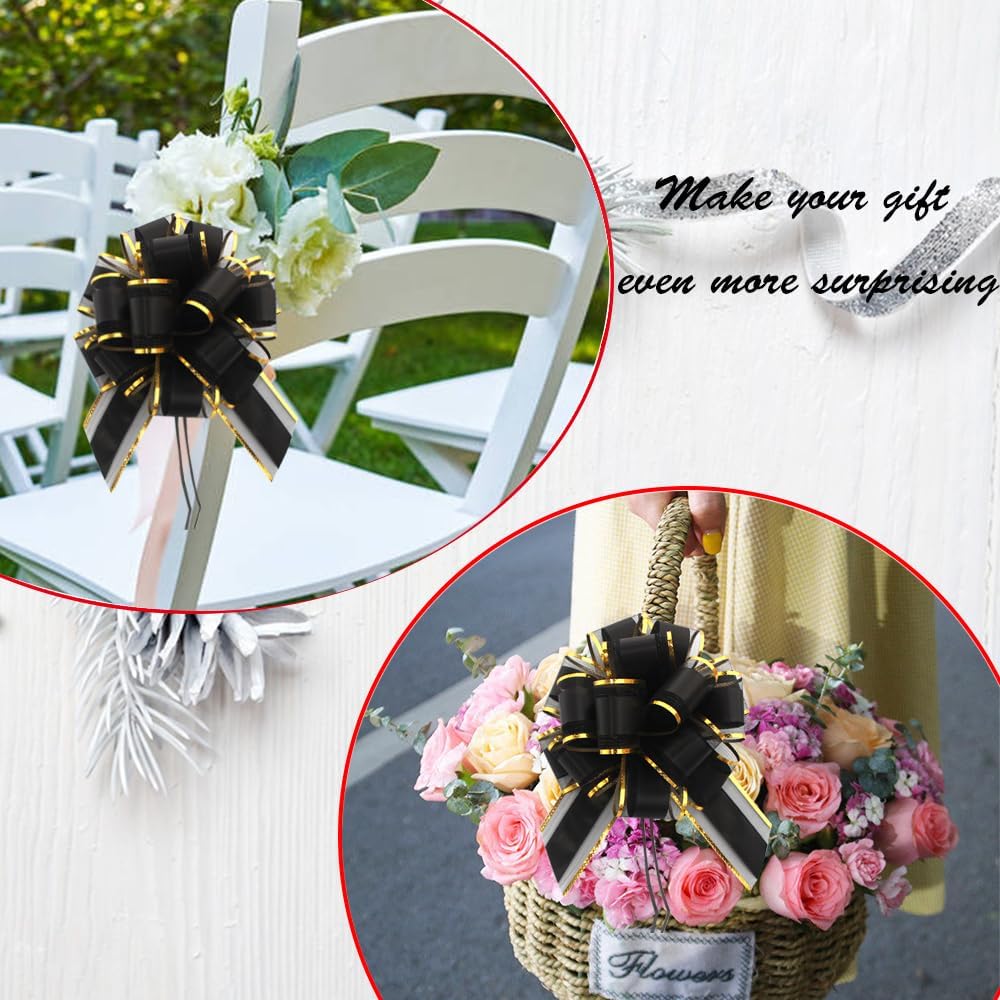 6 Pack Black Pull Bows Bulk for Gift Wrapping Christmas Weddings