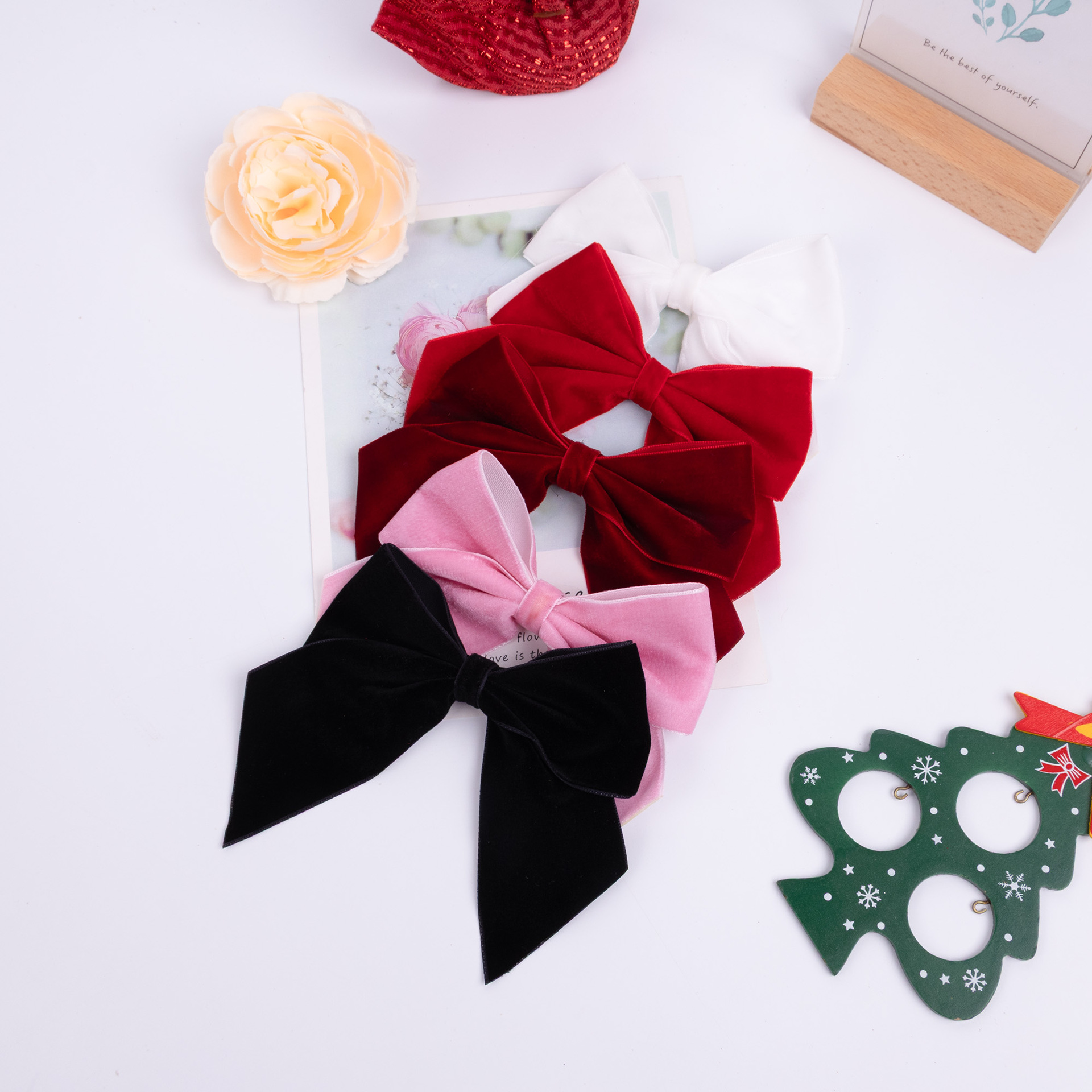 Christmas Ribbon Bows Velvet Gift Bottle Tree Decor