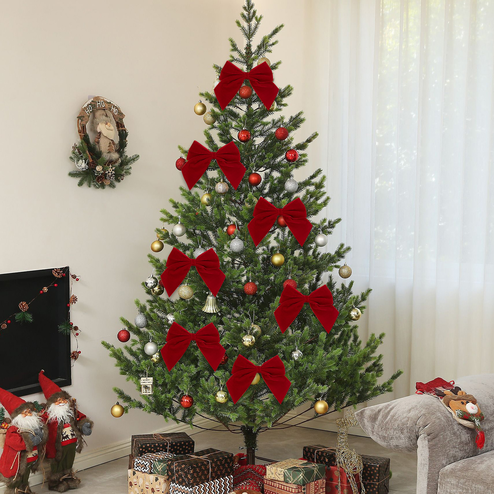 Christmas Ribbon Bows Velvet Gift Bottle Tree Decor