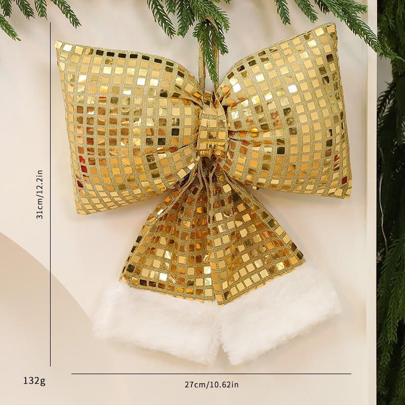 Mirror sequin christmas ribbon ornaments for tree hotel window display and hanging decor.