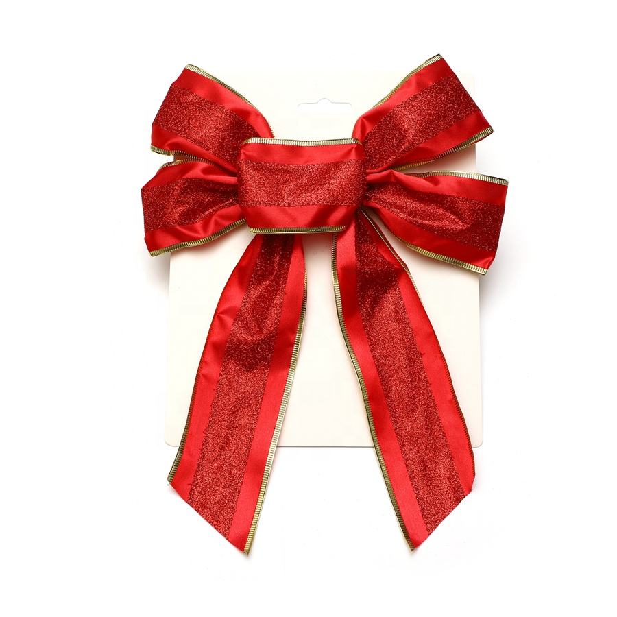 Polyester Christmas Ribbon Wreath Butterfly Bow Wire Edge Wholesale Gift Basket