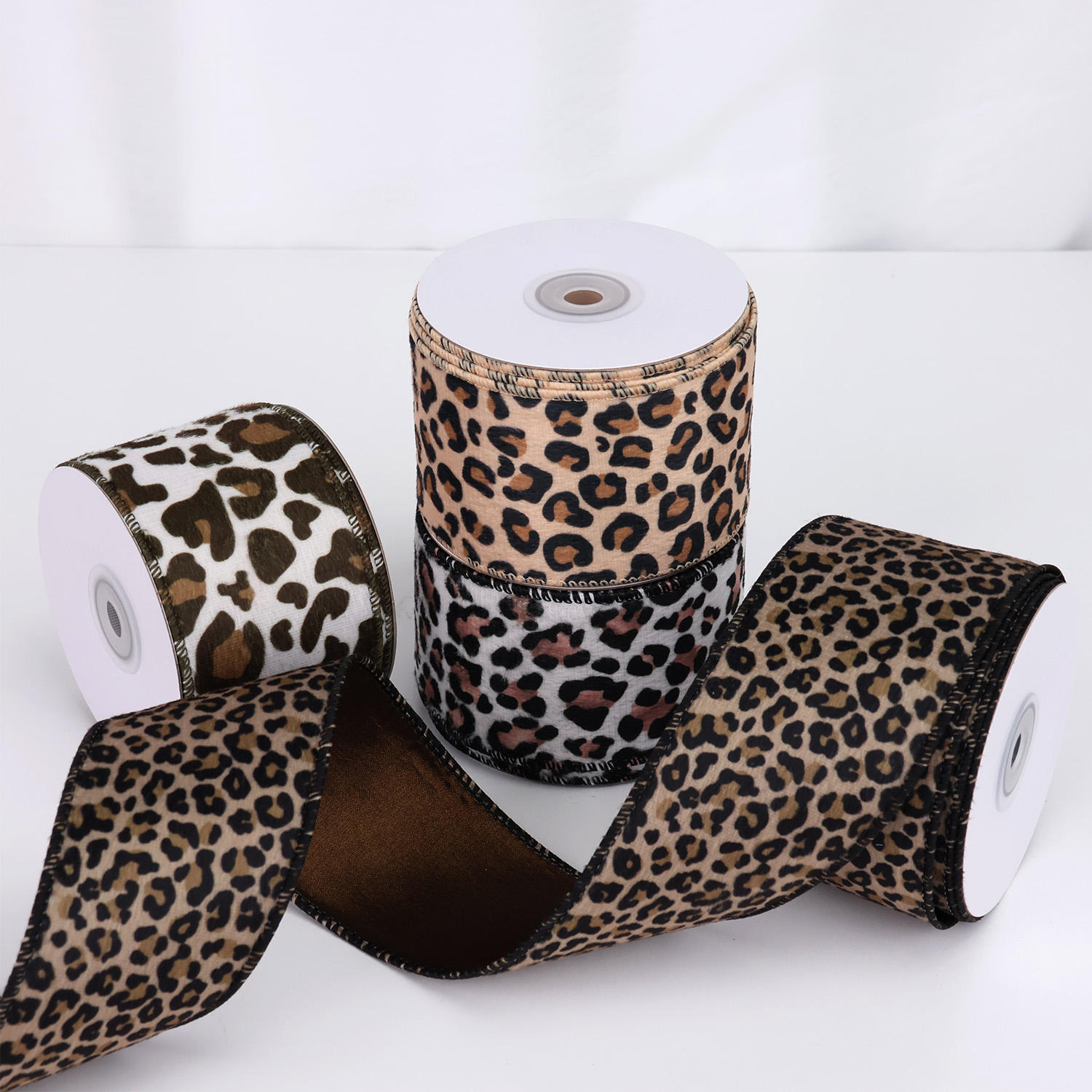 2.5 Inch Leopard Print Velvet Wire Edge Ribbon Gift Wrap Holiday Wire Edge Ribbon Bow