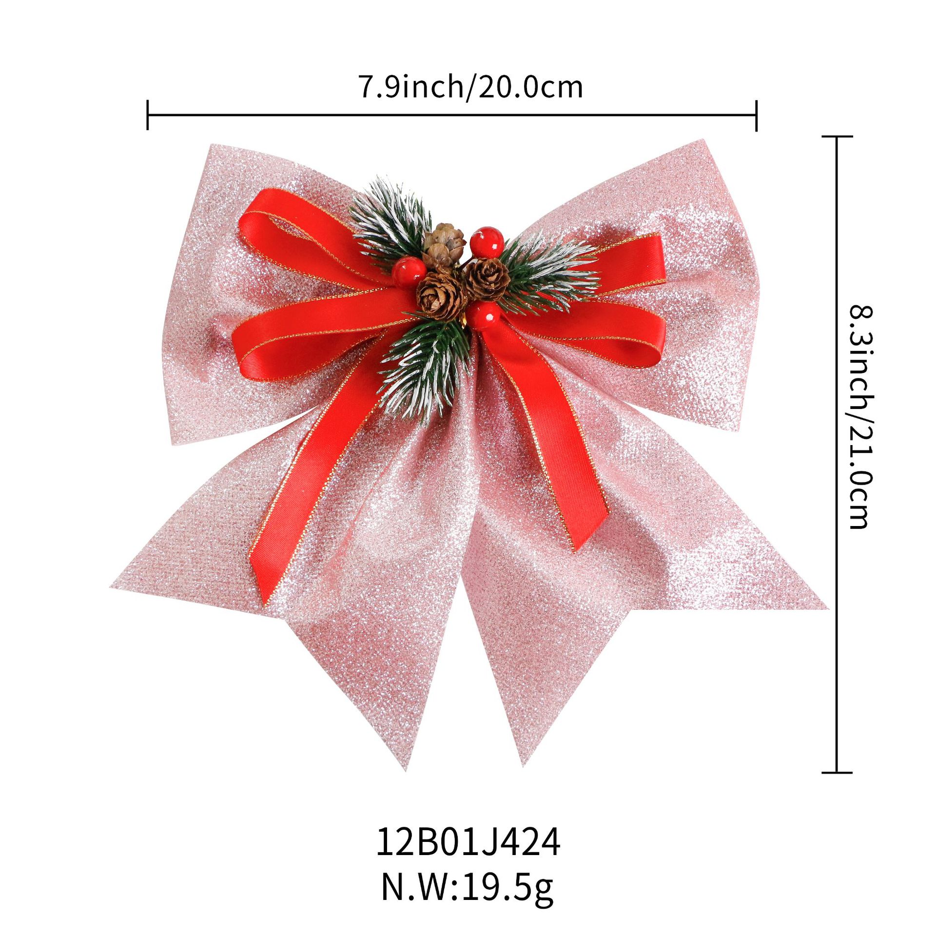 festive glitter ribbon bows for christmas tree with pinecones and berries