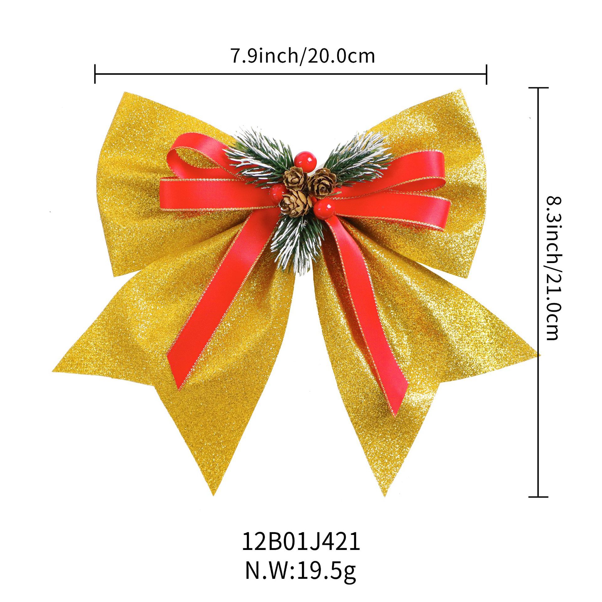 festive glitter ribbon bows for christmas tree with pinecones and berries