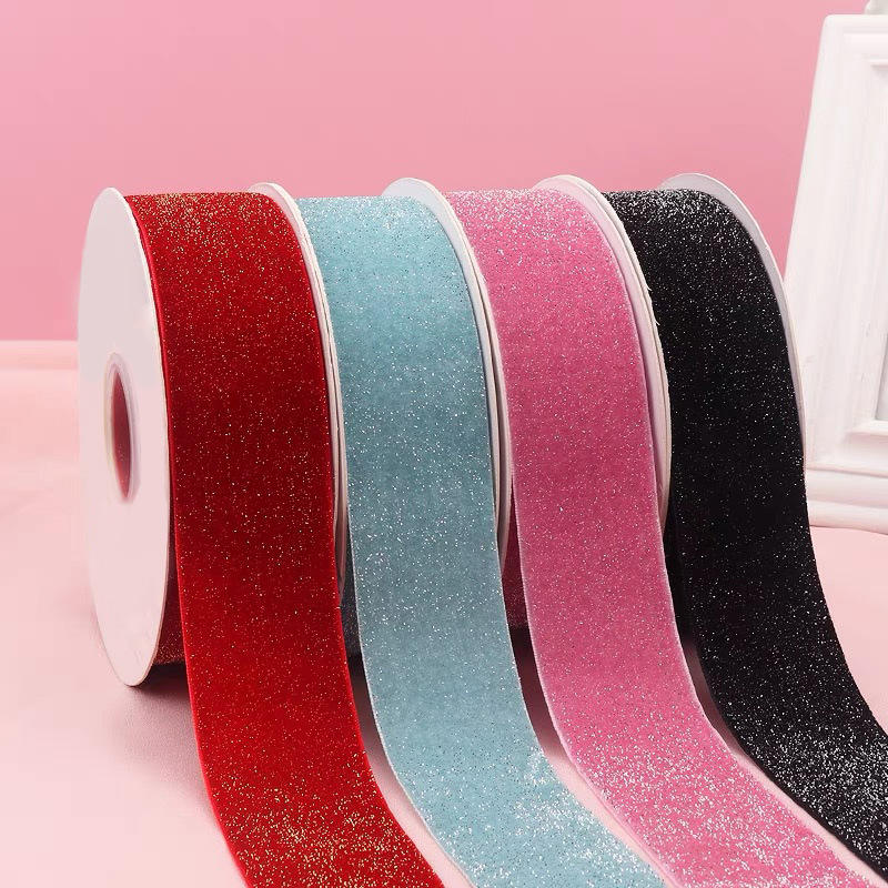 49 Colors 1.5 Inch 50Y Single Side Glitter Velvet Ribbon Festival