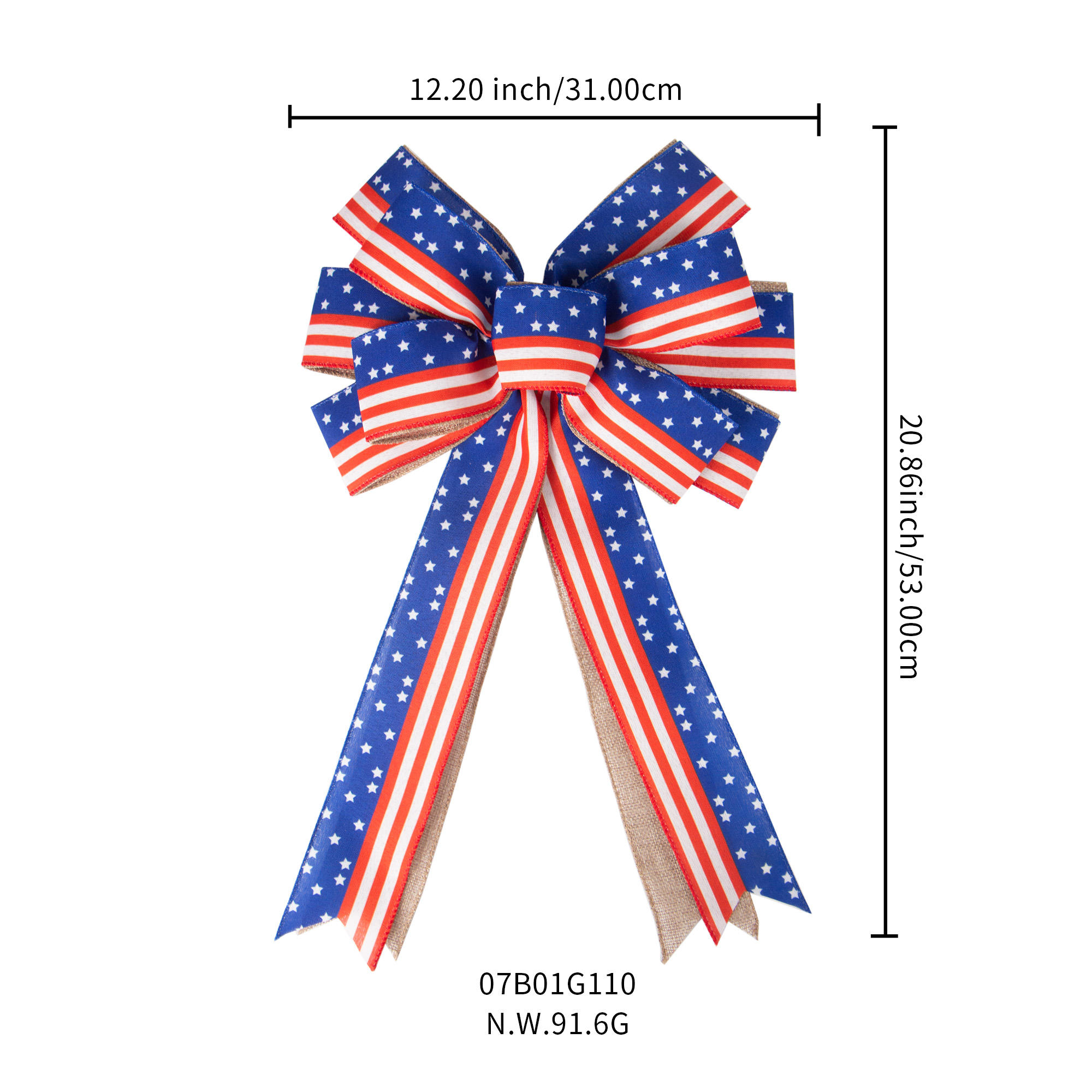 Custom Colorful Burlap Bow Wire Edge Ribbon for Independence Day