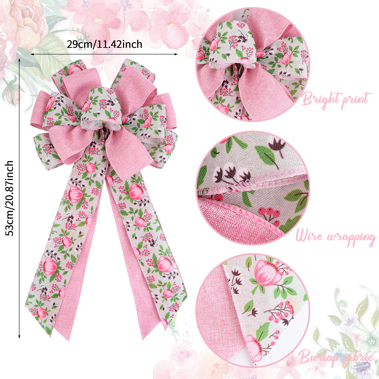 Elegant Large Pink Burlap Tree Bow For Wedding Seasonal Front Door Decor