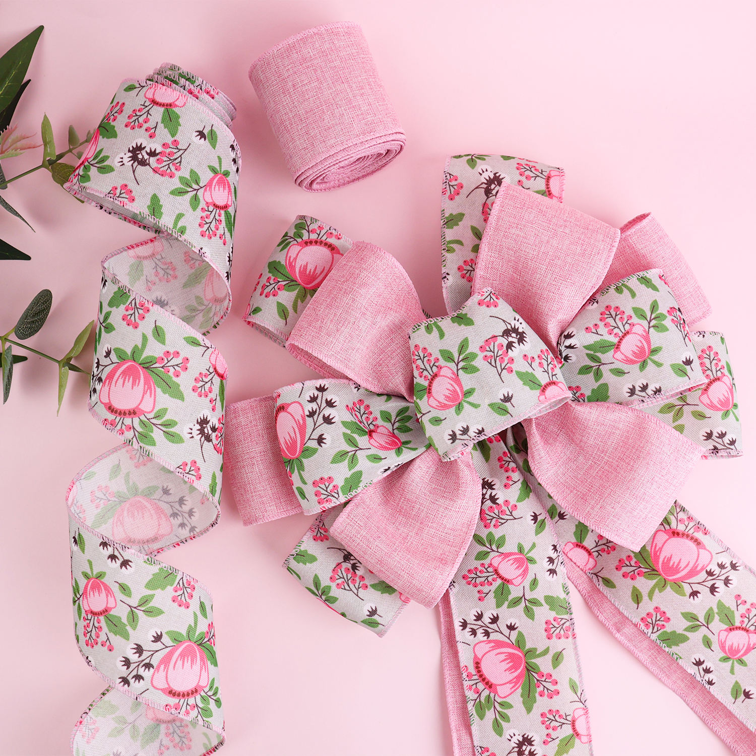 Elegant Large Pink Burlap Tree Bow For Wedding Seasonal Front Door Decor