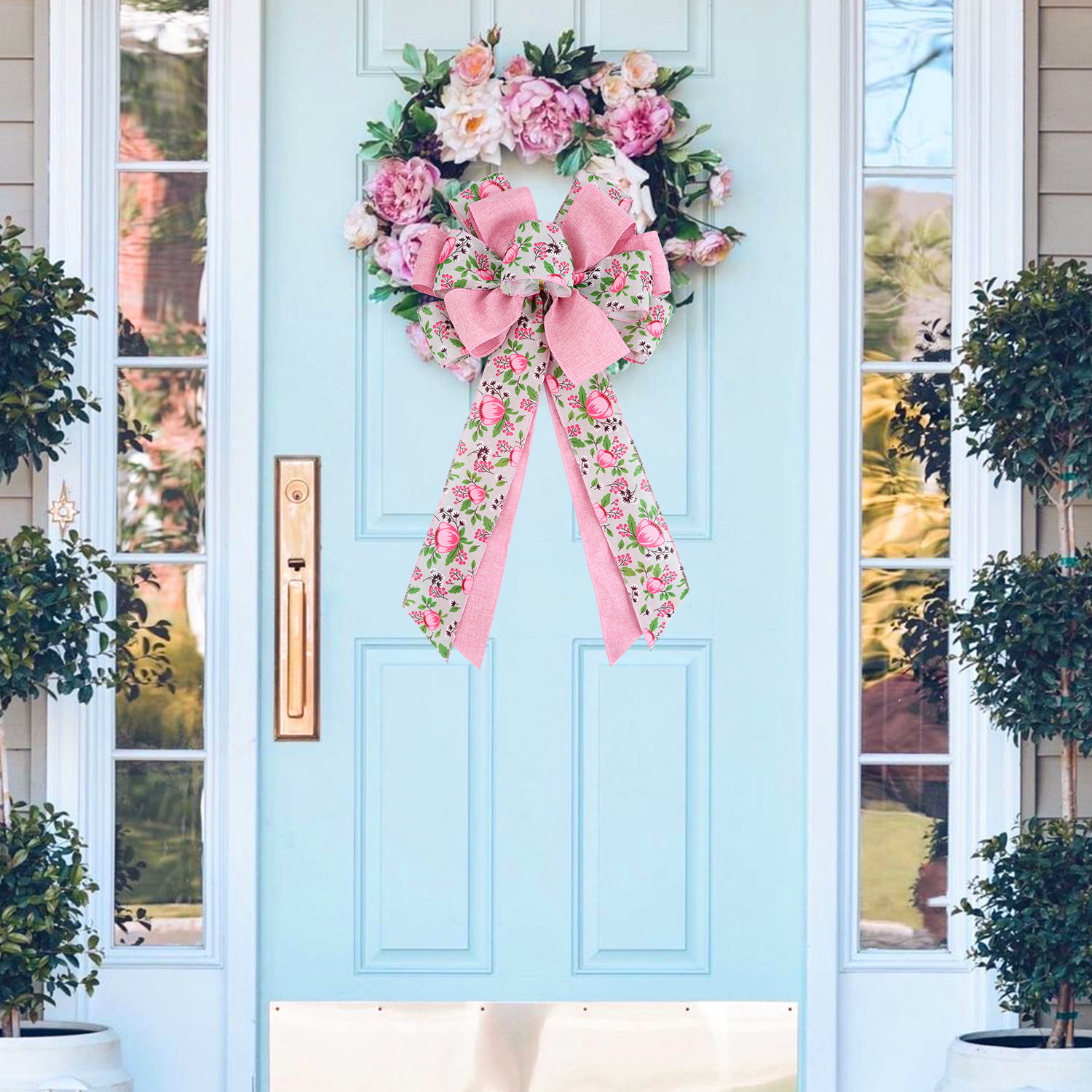 Elegant Large Pink Burlap Tree Bow For Wedding Seasonal Front Door Decor