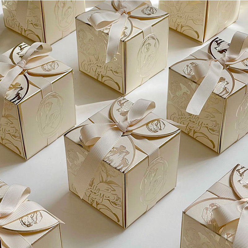 Elegant Champagne Wedding Gift Box with Ribbon