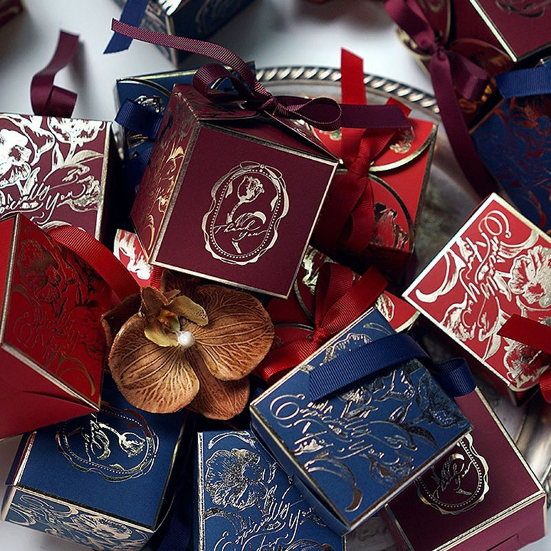 Elegant Champagne Wedding Gift Box with Ribbon