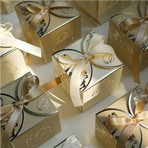 Elegant Champagne Wedding Gift Box with Ribbon