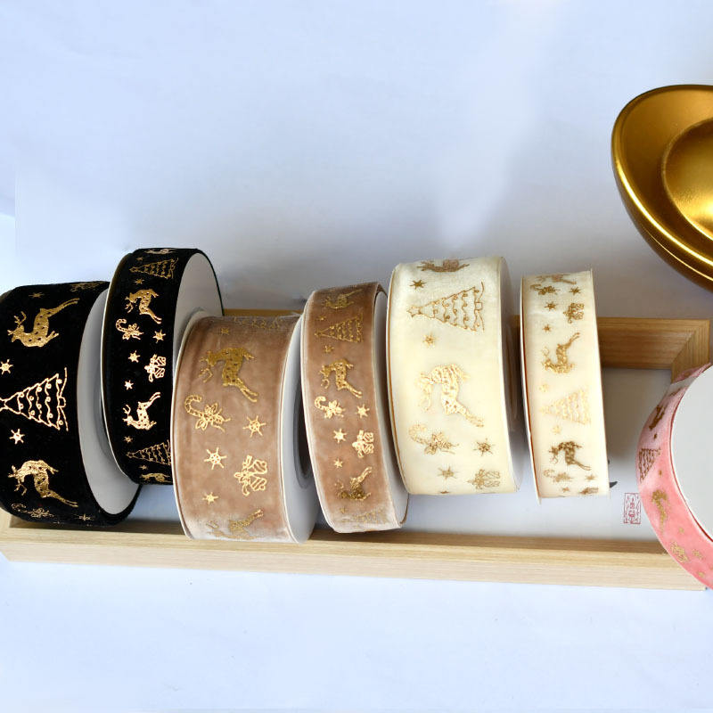Single-Sided Gold Foil Reindeer Ribbon for Christmas Crafts