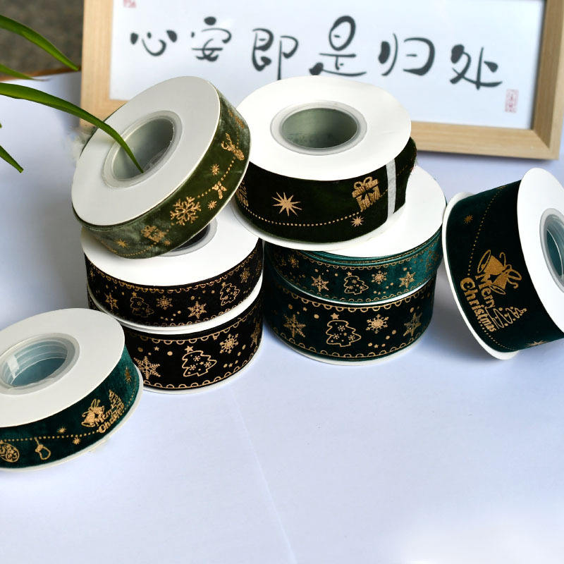 Single-Sided Gold Foil Reindeer Ribbon for Christmas Crafts