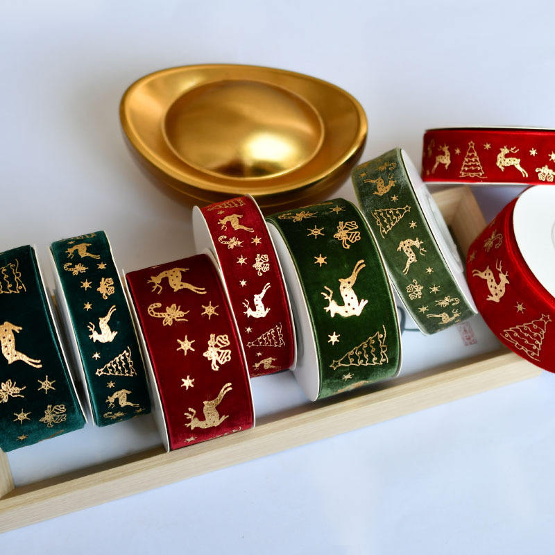 Single-Sided Gold Foil Reindeer Ribbon for Christmas Crafts