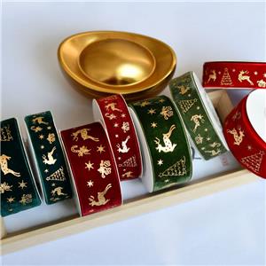 Single-Sided Gold Foil Reindeer Ribbon for Christmas Crafts