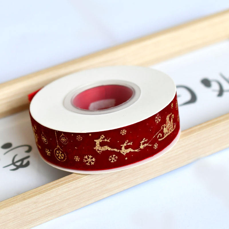 Single-Sided Gold Foil Reindeer Ribbon for Christmas Crafts