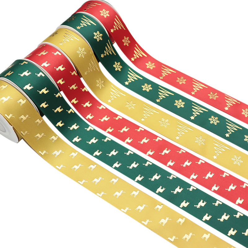 Gold Foil Satin Christmas Ribbon for Gift Wrapping